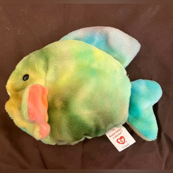 Ty Beanie Babies Multicolor Plush Fish - “Coral” - Picture 2 of 7
